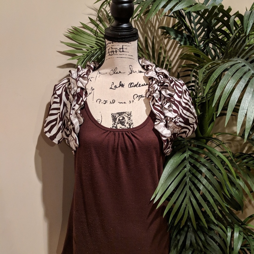 Brown Tiger Tank W Attached Cardigan
